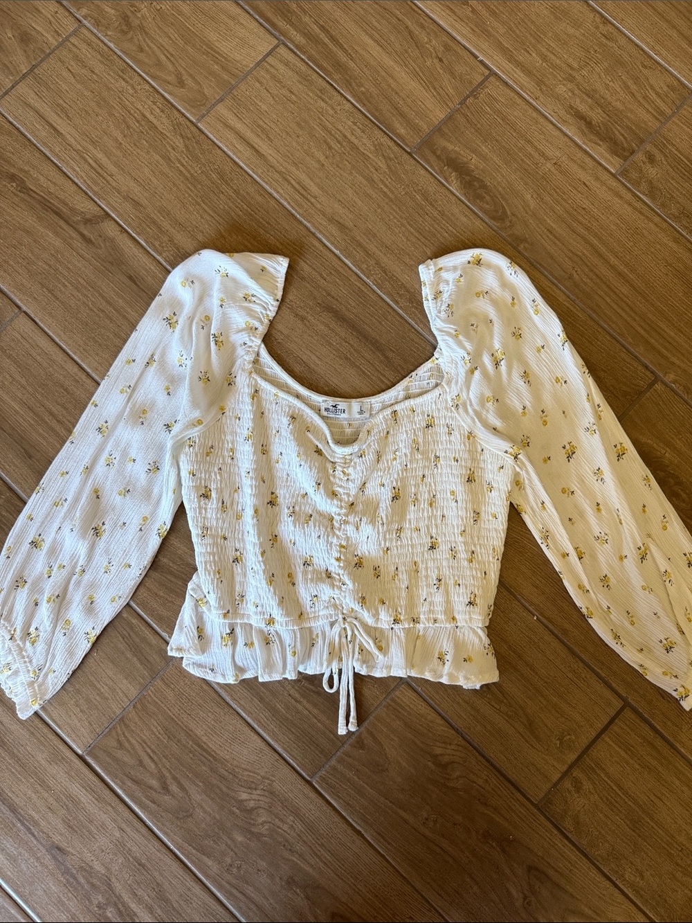 Hollister White Crop Top with Yellow Floral Print